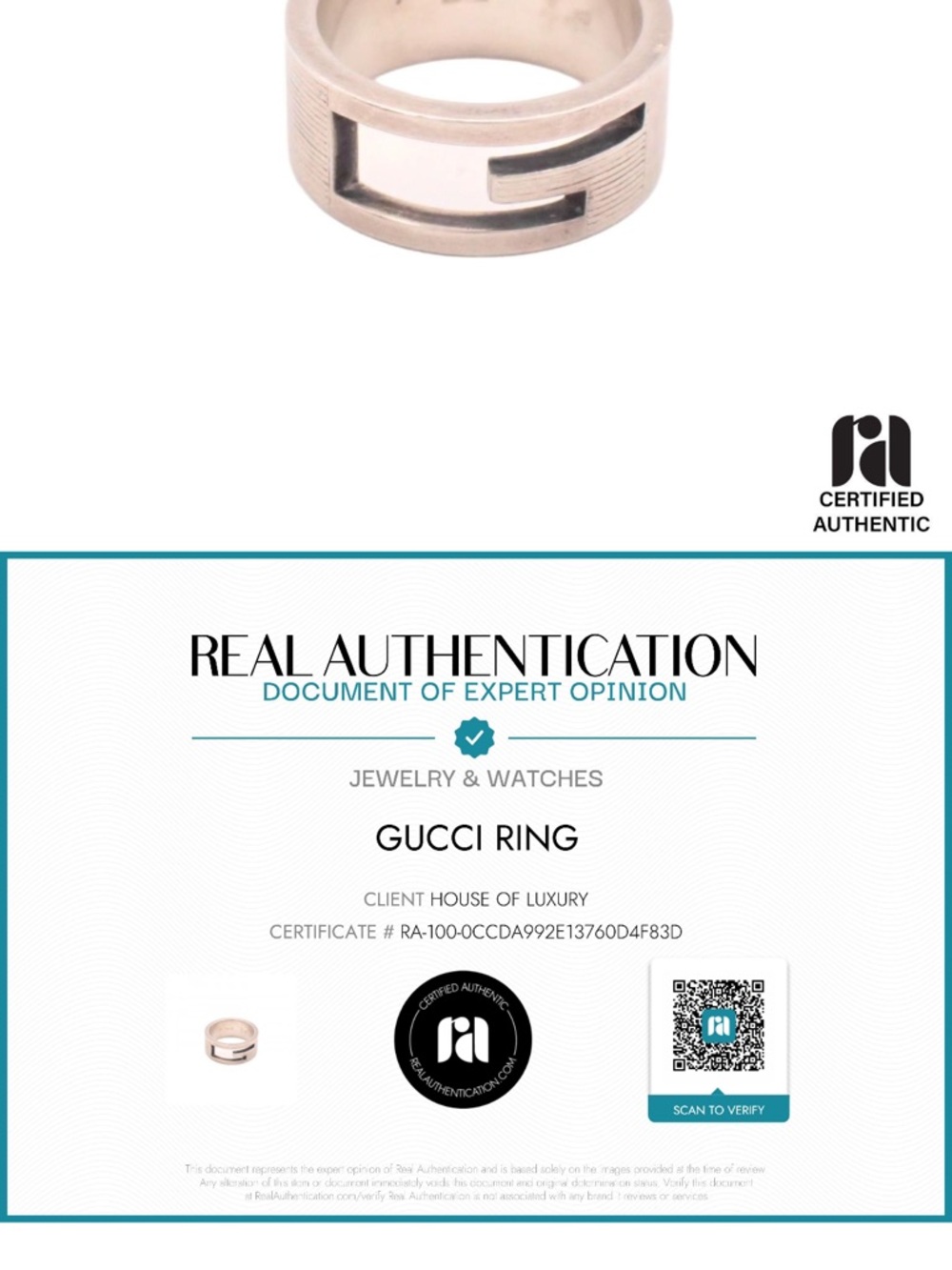 Gucci Silver-Tone Open G Band Ring